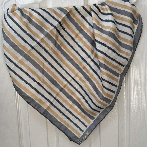 Scarves by Vera Scarf Square 26" Gray White Brown Stripes Geometric - Picture 1 of 4